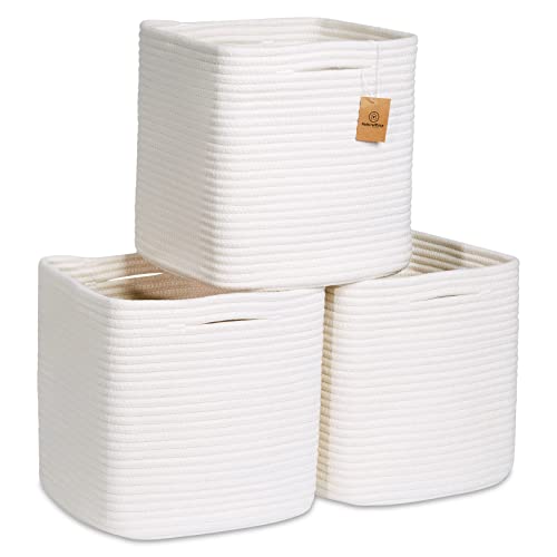 Storage Cubes 11 Inch Cotton Rope Woven Baskets for Organizing (3 Count)