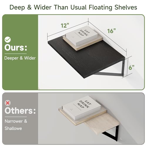 16W x 12D Deep Floating Shelves Set of 4 Black (4 Count)