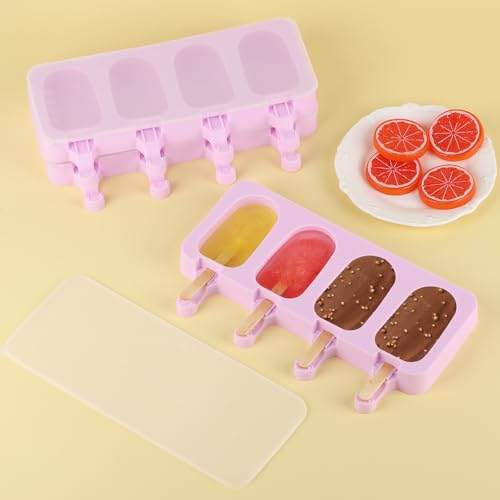3 Set Violet Samll Popsicles Molds with Lids and 100 Pieces Wooden Popsicles Sticks (3 Count)