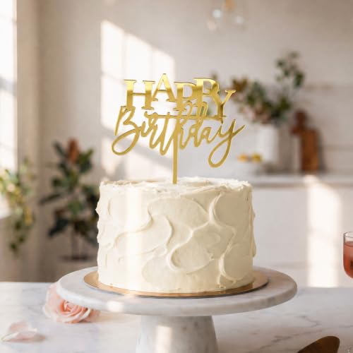 Mirror Gold Happy Birthday Cake Topper