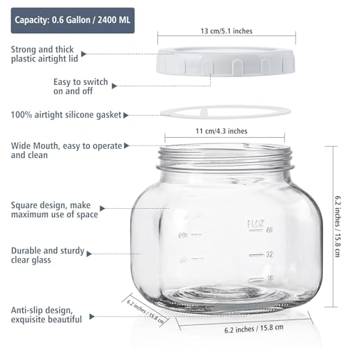 0.6Gal Airtight Glass Jar with Lid (2 Count)