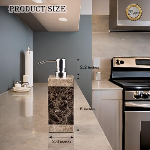Hand Liquid&Lotion Soap Dispenser Pump Bottle Natural Marble for Kitchen Bathroom Countertop Laundry Room Holds Dish Soap Shampoo Laundry Liquid Shower Gel