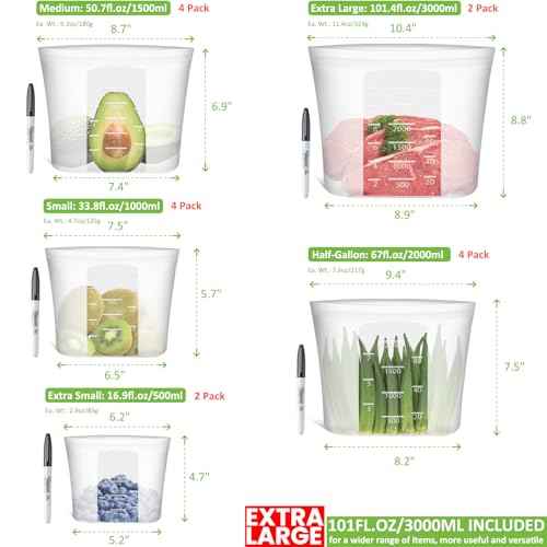 100% Silicone Reusable Storage Bag (16 Count)