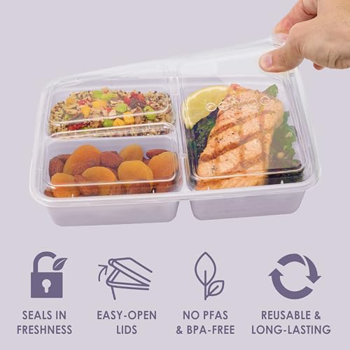 Prep 3 Compartment Meal Prep Containers with Lids (10 Count)