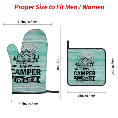 Happy Camper Oven Mitts and Pot Holders Sets of 4