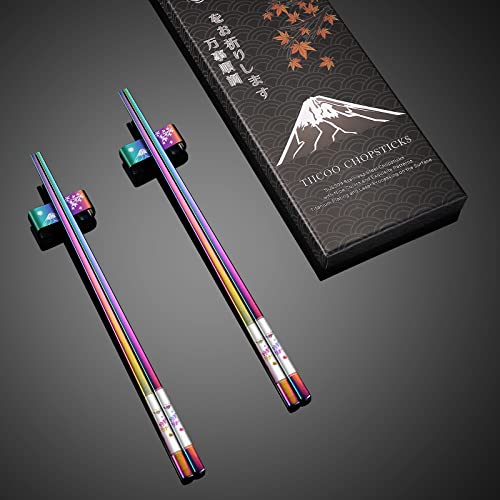 Metal Chopsticks Reusable 2 Pairs Titanium Plated 18