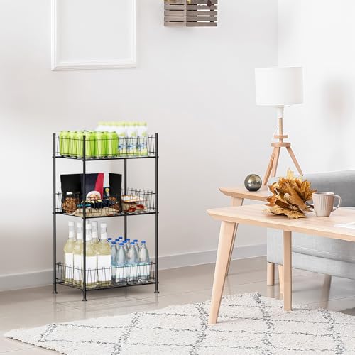 Water Bottle Organizer 3 Tier Water Bottle Holder Storage Rack Metal Drink Beverage Soda Can Organizer Shelf Stand for Floor Pantry Kitchen Classroom Food Storage
