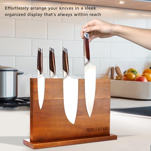 Modern Acacia Magnetic Knife Block Holder 14 x 10 Inches