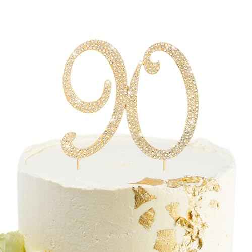 Gold 90th Birthday Cake Topper Rhinestones Cake Decorations for 90th Birthday Party