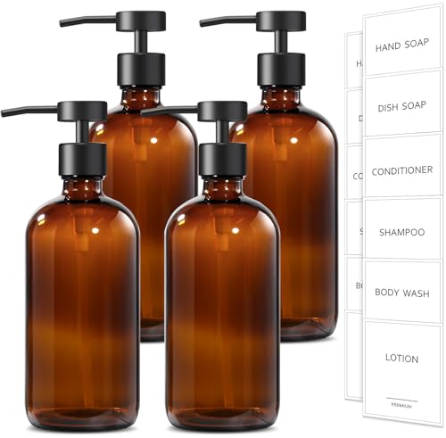 Amber Glass Soap Dispenser (4 Count)