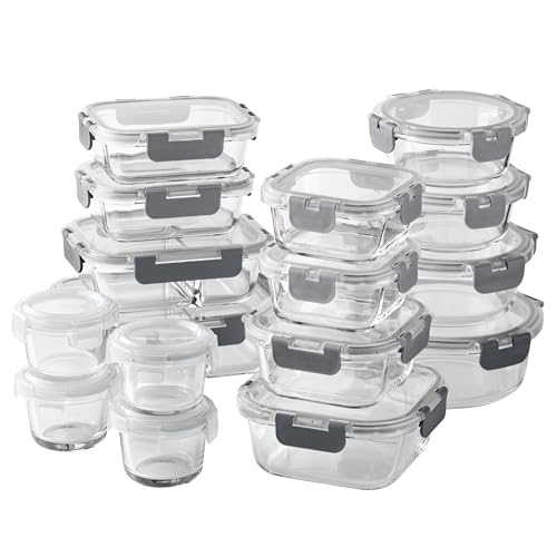 Premium 32 Pc. Borosilicate Glass Food Container Set with Dividers