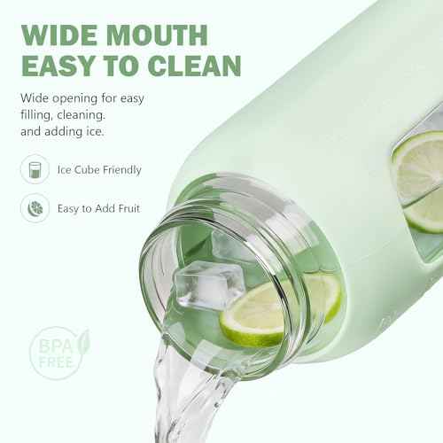 24 oz Glass Water Bottle with Straw and 2 Lids