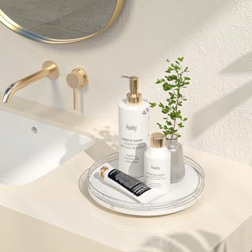 10 Inch Oak Lazy Susan Vanity Tray with Silver Metal Rail