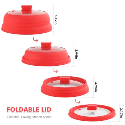 Microwave Splatter Cover Glass with Collapsible Silicone for Food Cover Plate Cover 10.8 inch with Anti