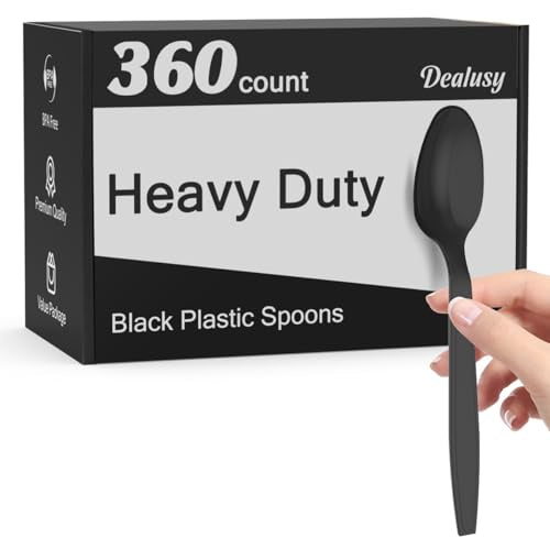 360 Count Black Plastic Spoons Disposable