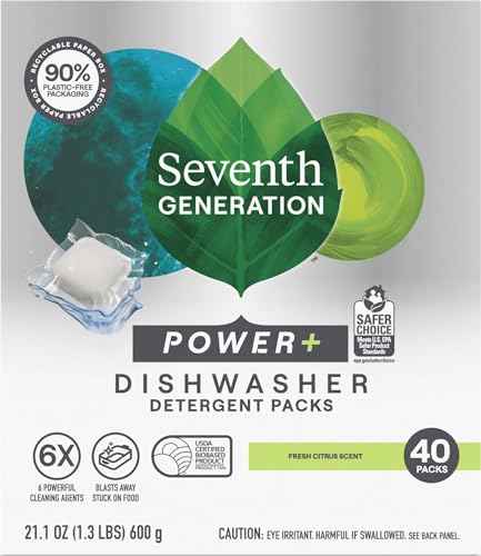 Power Plus Dishwasher Detergent Packs Fresh Citrus scent for sparkling dishes Dishwasher tabs 40 count (40 Count)