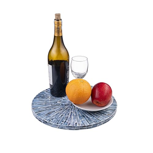 12.6” Handcrafted Mother of Pearl Blue Starburst Lazy Susan