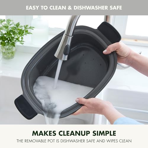 Elite 14-in-1 Nonstick 6QT Electric Slow Cooker, PFAS-Free Ceramic Multi-Cooker, In-Pot Browning, Dishwasher Safe Lid & Removable Crock, Stainless Steel Steamer, Silicone Handles, White