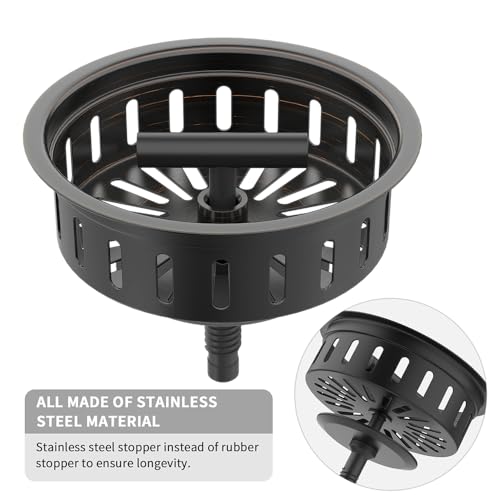 3-1/2 Inch Bronze Kitchen Sink Drain Assembly Kit - Oil Rubbed Bronze Stainless Steel with Strainer Basket/Drain Stopper