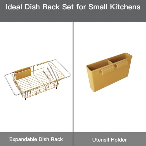Gold Expandable Dish Drying Rack Over Sink with Anti