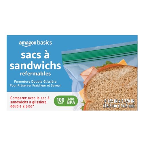 Reclosable Double Zipper Sandwich Storage Bags for Food Storage (100 Count)