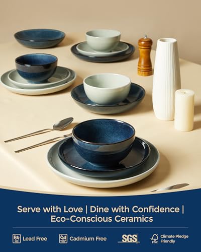 16 Piece Double Bowl Dinnerware Sets with Pasta Bowls