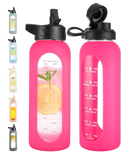 40 oz Glass Water Bottle with Straw
