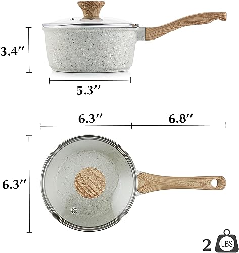 White Ceramic Nonstick Saucepan with Lid Set (2 Count)