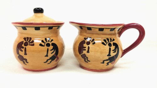 Western Kokopelli Hand Painted Ceramic Creamer & Sugar Set