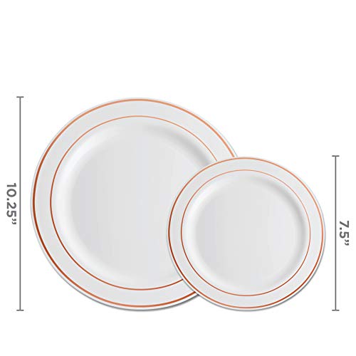 100 Rose Gold Rim White Plastic Plates (100 Count)