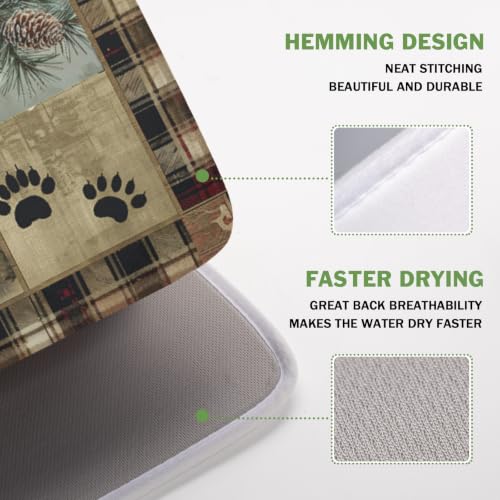 Black Bear Dish Drying Mat Forest Cabin Decorative Dishes Pad 16x18 Inch Absorbent Fast Dry Dish Drainer Rack Mats for Kitchen Counter Sink