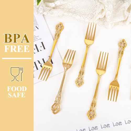 30PCS Gold Plastic Forks 8.1inch Vintage Baroque Forks for Dinners (30 Count)