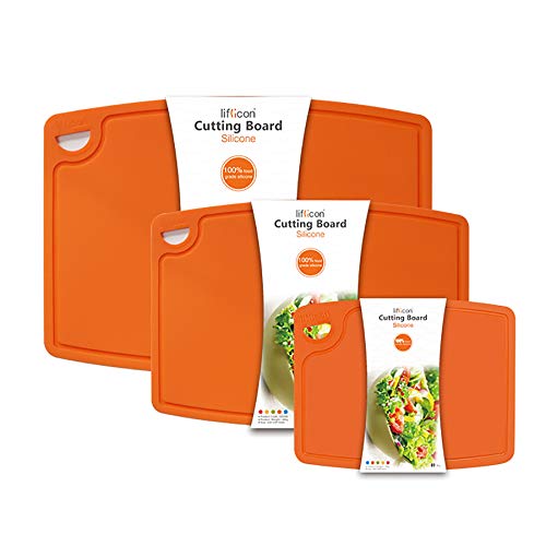Silicone Thick Cutting Boards Mats Set of 3pcs Foldable & Flexible Design Juice Grooves Easy Grip Handle Dishwasher Safe for Kitchen