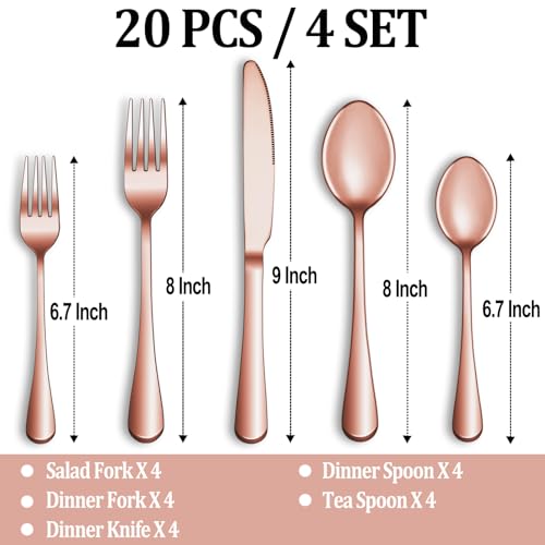 20 Pcs Rose Gold Silverware Set Service for 4 (20 Count)