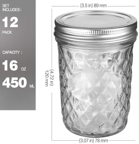 12 Packs 16oz Wide Mouth Mason Jars (12 Count)