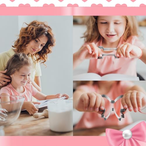 Pink Bow Birthday Party Supplies 2 Pcs 5 Inch Bow Cookie Cutter Number One Cookie Cutter Baking Mold Metal Sandwich Pancake Fondant Cake Mold First Birthday First Anniversary Wedding Party (2 Count)