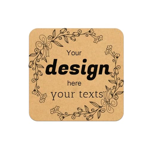 Custom Stickers Personalized Square Kraft Paper Sticker Customizable Floral Wreath Labels (100 Count)