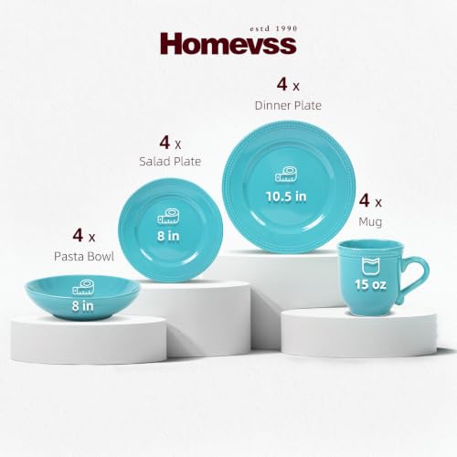 HomeVSS 16 PC Pearl Dots Stoneware Dinnerware Set