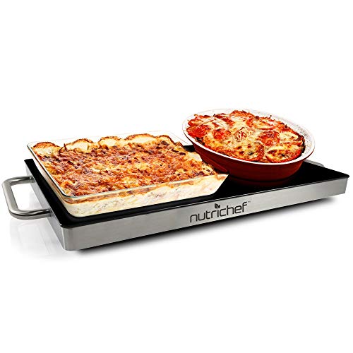 Electric Hot Plate Tray Dish Warmer with Black Glass Top