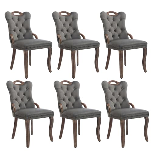 Grey Velvet Upholstered Dining Chairs Set of 6 (6 Count)