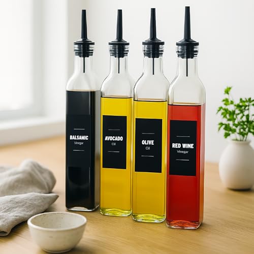 Olive Oil & Vinegar Dispenser Bottle Set with Stainless Steel Pourer (4 Count)