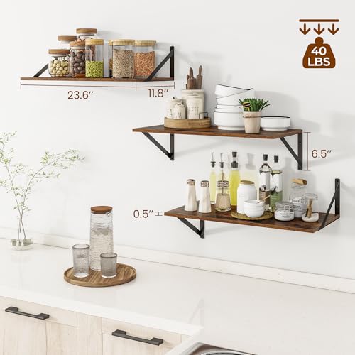 24W x 12D Deep Floating Shelves Set of 3 Rustic Brown (3 Count)
