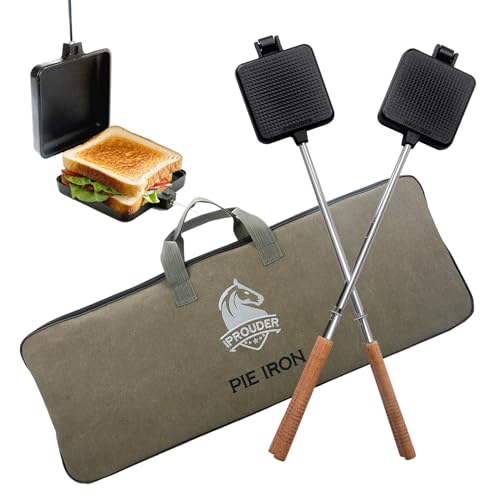 Campfire Pie Iron 4.9" Large Cast Iron Sandwich Maker for Camping 2 Pcs with Storage Bag (2 Count)