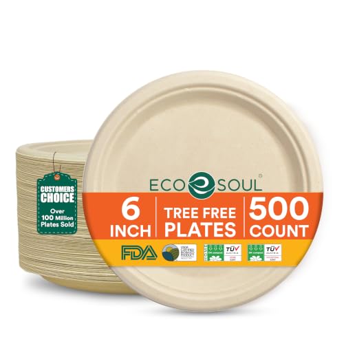 6 Inch Disposable Bagasse Paper Plates (500 Count)