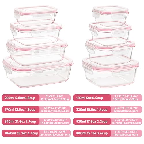 8 Pack Glass Food Storage Containers with Airtight Lids (8 Count)