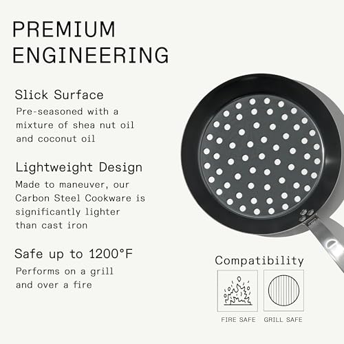 Cookware 12" Seasoned Carbon Steel Grill Frying Pan