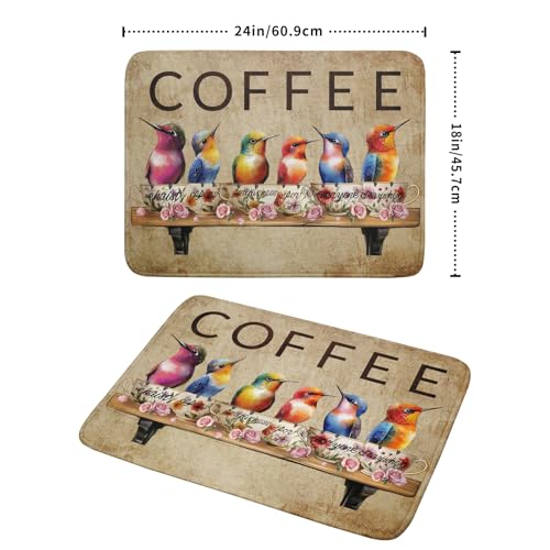 Retro Birds Dish Drying Mat Cups Coffee Mat for Counter Home Coffee Bar Decor Large