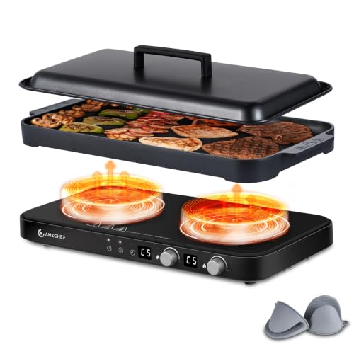 Double Induction Cooktop with Removable Griddle Pan Non