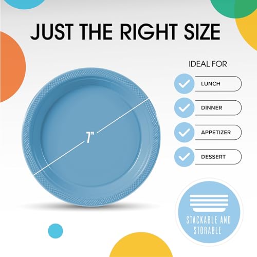 Sturdy Light Blue Plastic Plates 7" Cake Plates 100 Pcs (100 Count)