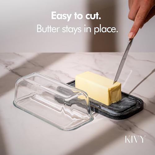 Butter Dish Black Marble with airtight glass lid